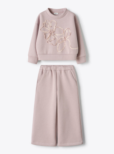 Sweatshirt set with applied flowers - Violet | Il Gufo