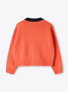 Cardigan in cotone organico color block - Rosso | Il Gufo