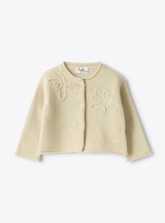 Wool cardigan with floral embroidery - Beige | Il Gufo