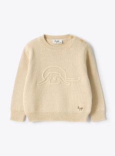 Pull en coton avec petit chien - Beige | Il Gufo