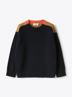 Pull en coton organique color block - Bleu | Il Gufo