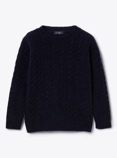 Maglione a trecce in lana - Blu | Il Gufo
