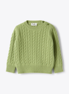 Maglione a trecce in lana - Verde | Il Gufo