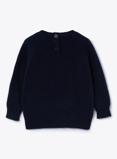 Wool sweater with a teddy bear design - Blue | Il Gufo
