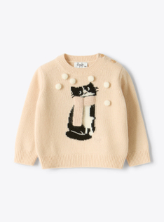 Merino wool sweater with a cat design - Pink | Il Gufo