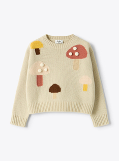 Wollpullover mit Pilzen - Beige | Il Gufo