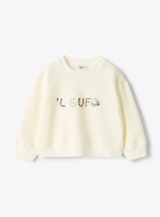 Cotton sweatshirt with logo embroidery - White | Il Gufo