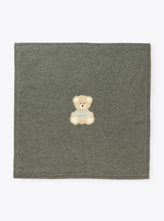 Merino wool blanket with a teddy bear design - Grey | Il Gufo