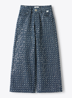 Denim jeans with embroidery and sequins - Blue | Il Gufo