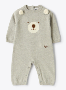 Schlafanzug aus Merinowolle mit Teddybär - Grau | Il Gufo