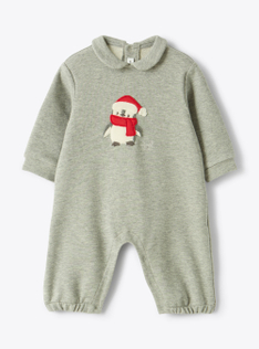 Tutine en molleton avec un pingouin - Gris | Il Gufo