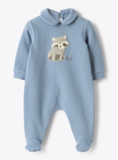 Fleece onesie with a raccoon bear design - Blue | Il Gufo