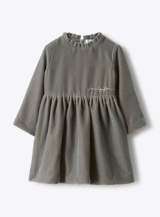 Robe en velours lisse avec micro-volant - Gris | Il Gufo