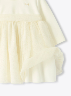 Tulle dress with micro glitter - White | Il Gufo