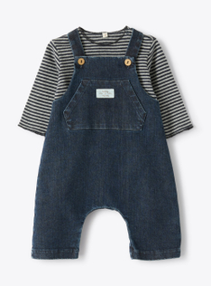 Outfit with denim overalls - СИНИЙ | Il Gufo