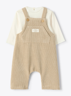 Outfit with corduroy overalls - Beige | Il Gufo