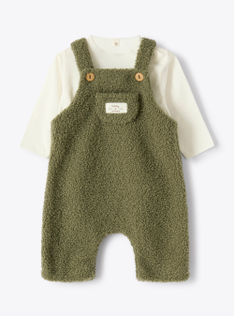 Ensemble avec salopette en bouclette - Vert | Il Gufo