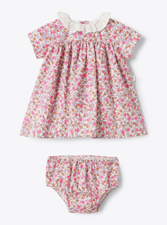 Kleid aus Bio-Baumwolle mit Blumenmuster - Fuchsie | Il Gufo