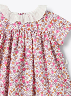 Kleid aus Bio-Baumwolle mit Blumenmuster - Fuchsie | Il Gufo