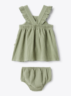 Kleid mit Rüschen aus Bio-Musselin - Grün | Il Gufo