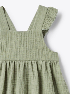 Kleid mit Rüschen aus Bio-Musselin - Grün | Il Gufo