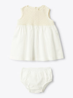 Abito in maglia traforata e voile - Beige | Il Gufo