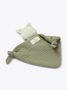 Organic gauze comforter with kitten design - Green | Il Gufo