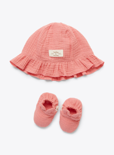Set in organic gauze with hat and shoes - Fuchsia | Il Gufo