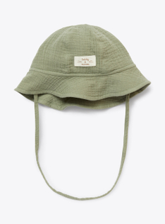 Organic cotton gauze hat with a drawstring - Green | Il Gufo