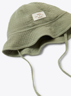 Organic cotton gauze hat with a drawstring - Green | Il Gufo