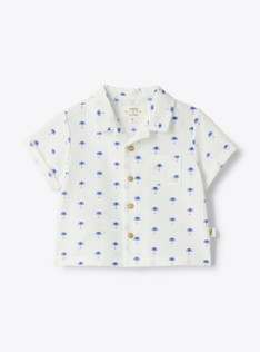 Upcycled seersucker baby shirt - Blue | Il Gufo
