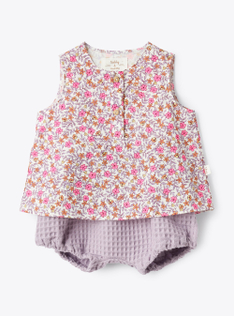Completo in cotone organico floreale - Fucsia | Il Gufo