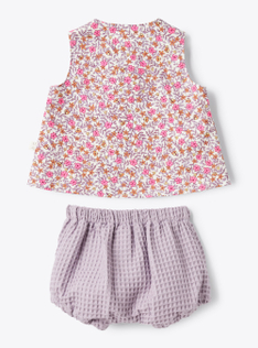 Completo in cotone organico floreale - Fucsia | Il Gufo