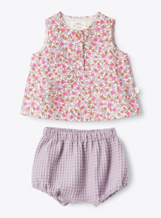 Completo in cotone organico floreale - Fucsia | Il Gufo
