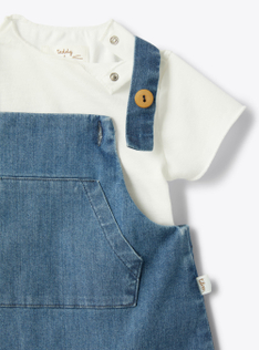 Completo-salopette in denim upcycled - Blu | Il Gufo