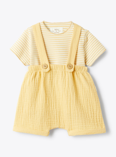 Ensemble-salopette en jersey rayé et gaze - Orange | Il Gufo