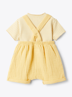 Ensemble-salopette en jersey rayé et gaze - Orange | Il Gufo