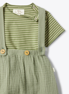 Striped jersey and gauze overall set - Green | Il Gufo