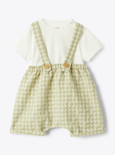 Checked cotton overall set - Green | Il Gufo