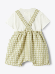 Checked cotton overall set - Green | Il Gufo