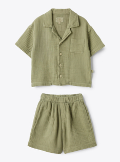 Ensemble en gaze de coton organique - Vert | Il Gufo