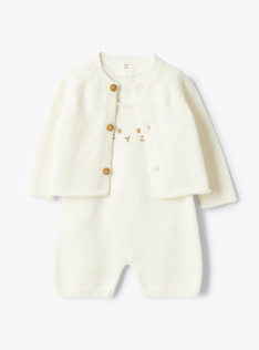 Completo con giacca e salopette in cotone - Bianco | Il Gufo