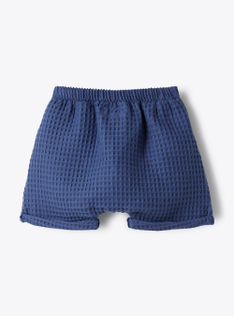Bermuda da neonato in cotone waffle - Blu | Il Gufo