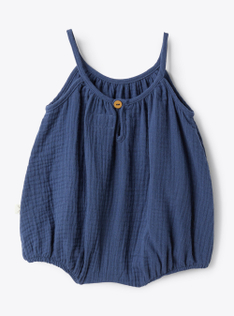 Combi-short en gaze de coton organique - Bleu | Il Gufo