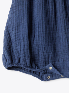 Combi-short en gaze de coton organique - Bleu | Il Gufo