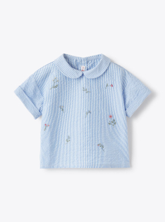Seersucker shirt with embroidered floral details - Brown | Il Gufo