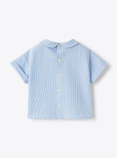 Seersucker shirt with embroidered floral details - Brown | Il Gufo