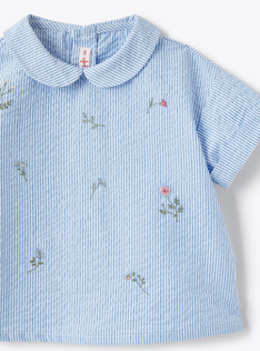 Seersucker shirt with embroidered floral details - Brown | Il Gufo