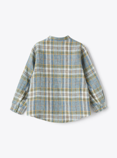 Mandarin-collar shirt in madras-patterned linen  - Beige | Il Gufo