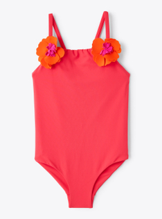 One-piece swimsuit with appliquéd flowers - Red | Il Gufo